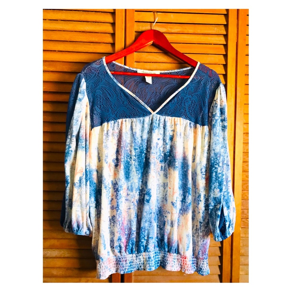 American Rag Blue/Multi-colored Peasant Top